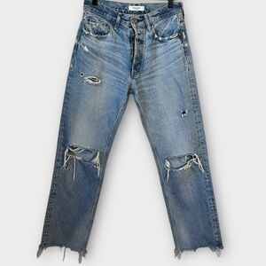 MOUSSY Vintage distressed straight leg button fly jeans size 27 light wash